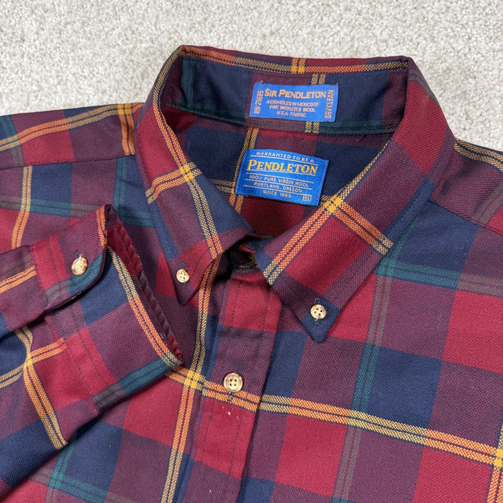 Pendleton Button Down Men XL Burgundy Plaid Sir Pendleton Pure Virgin Wool Shirt